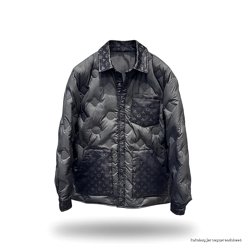 Black down jacket with LV print in casual style.