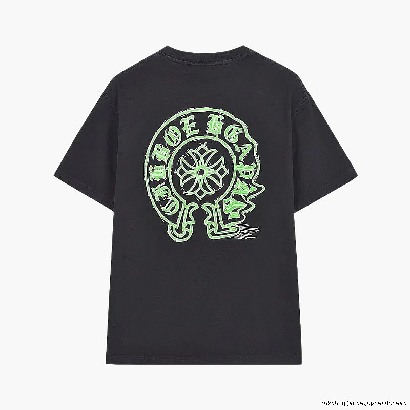 Chrome Hearts Horseshoe Print Street Style Black & Green Short-Sleeve T-Shirt
