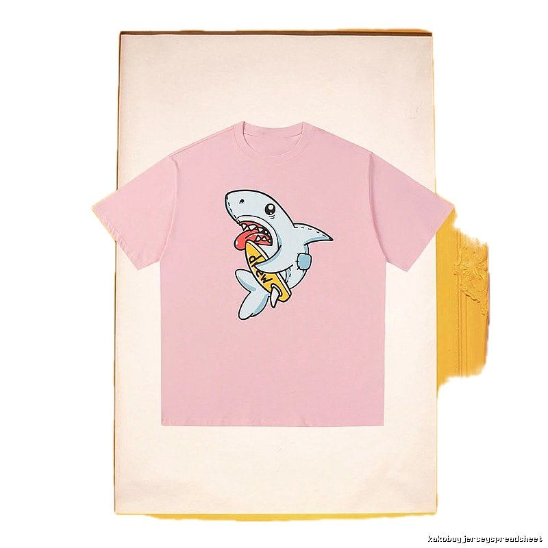 DREW Cartoon Shark Street Style Pink Short-sleeve T-shirt