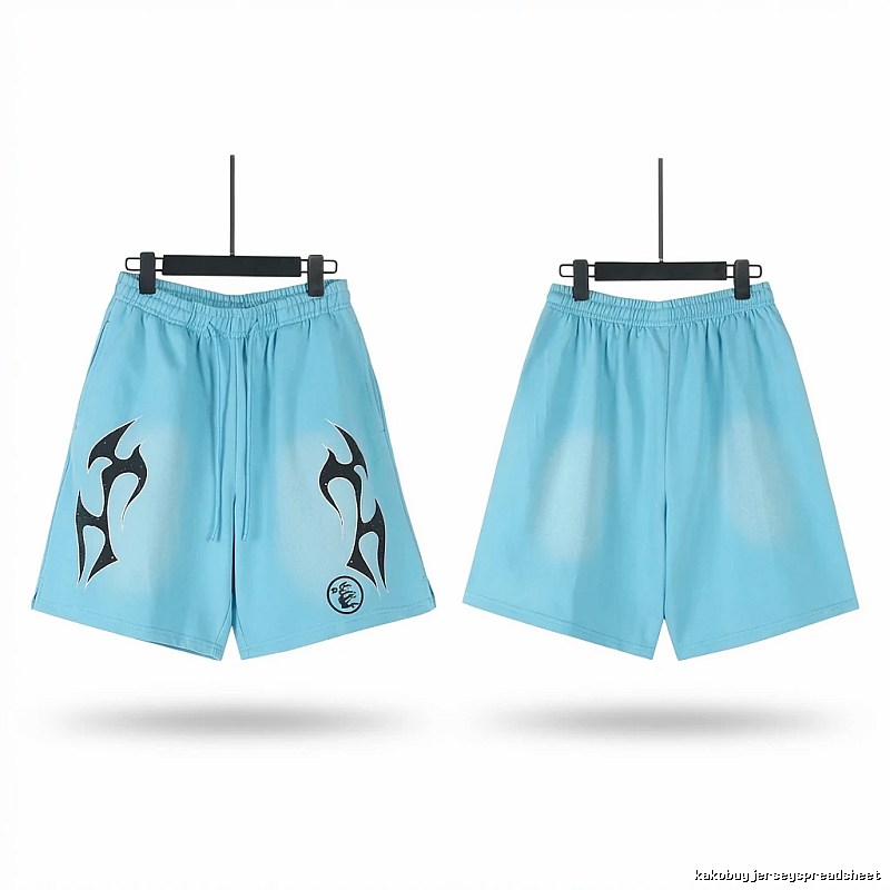 Hellstar trendy brand printed light blue shorts