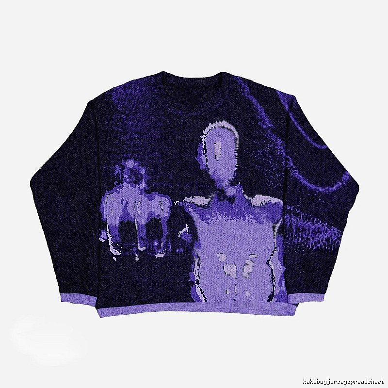 Patterned Anime graphic sweater Black Knit Top with Signature Styling