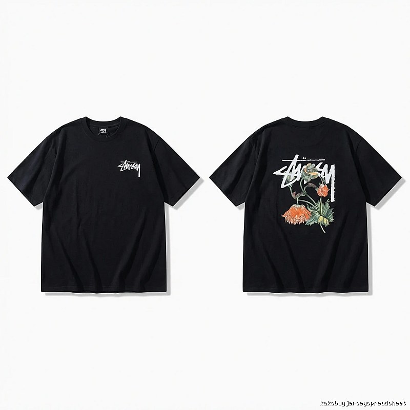 Stussy floral-style black T-shirt