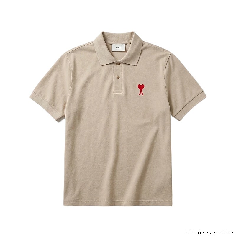 AMI Love Minimalist Style Beige Polo Shirt