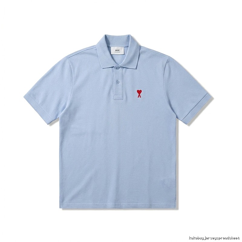 AMI Love Series Simple Style Blue Polo Shirt