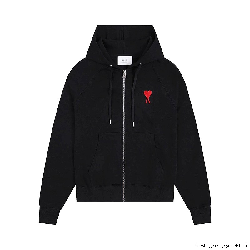 AMI Red Heart Embroidery Trendy Cool Black Sweatshirt