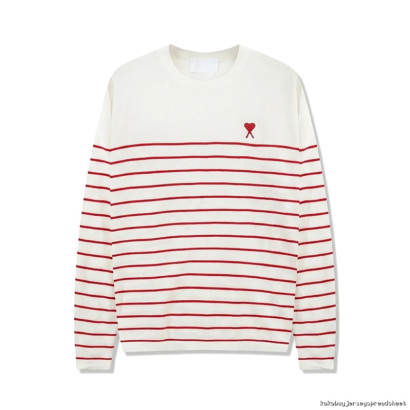 AMI Stripe Heart White Sweater