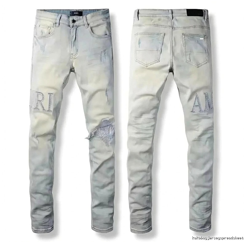 AMIRI Ripped Trendy Brand Light Gray Jeans