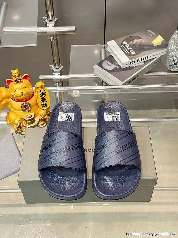 Balenciaga All-over Print Casual Style Navy Blue Slippers