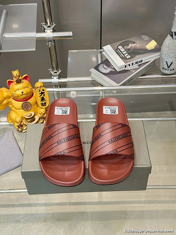 Balenciaga Letter Print Streetwear Brand Reddish Brown Slide Sandals