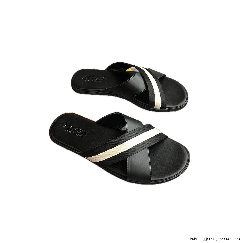 BALLY Classic Casual Style Black and White Colorblock Slide Sandals