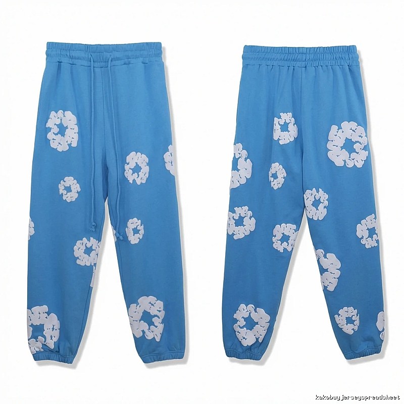 Blue casual pants with DENIM TEARS print