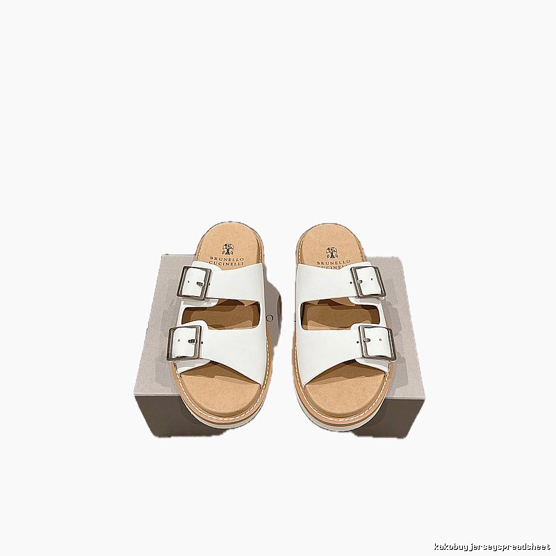 Brunello Cucinelli Double-Button Minimalist-Style White Slide Sandals