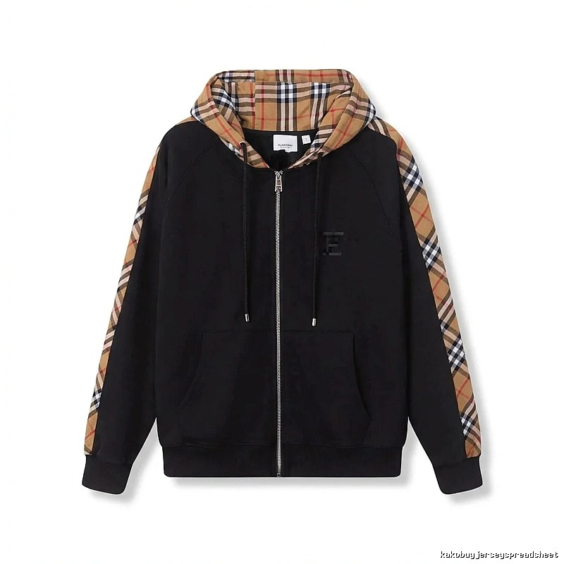 Burberry checkered pattern spliced black hoodie