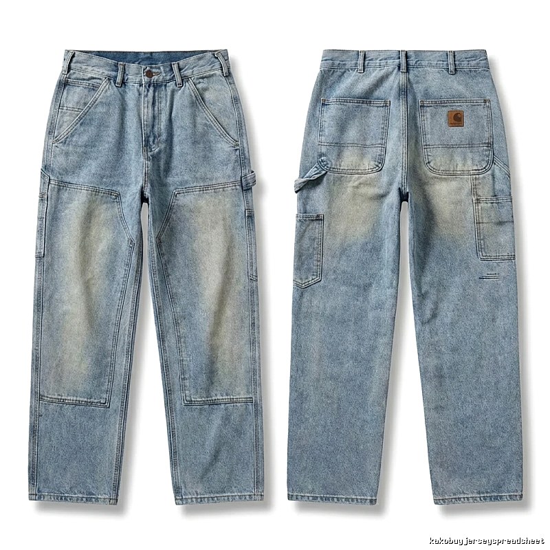 Carhartt workwear style light blue jeans