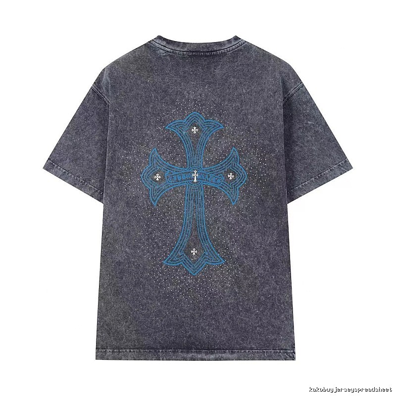 Chrome Hearts Blue Cross Vintage Charcoal Gray Short Sleeve T-shirt
