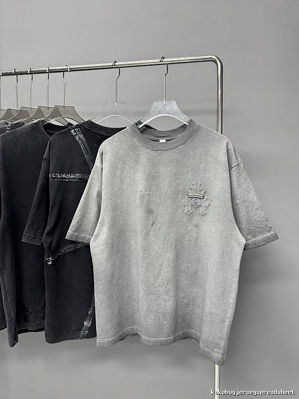 Chrome Hearts Cross Embroidered Vintage Distressed Gray Short-sleeve T-shirt