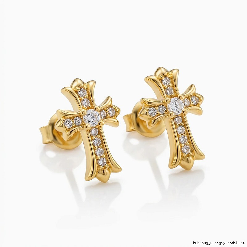 Chrome Hearts Cross Luxurious Style Gold Stud Earrings