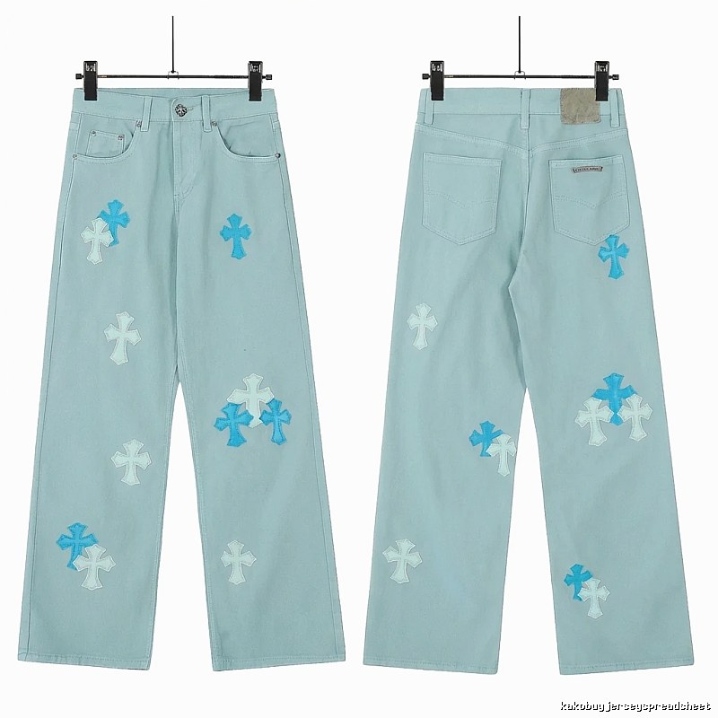 Chrome Hearts Cross Trend Brand Light Blue Jeans
