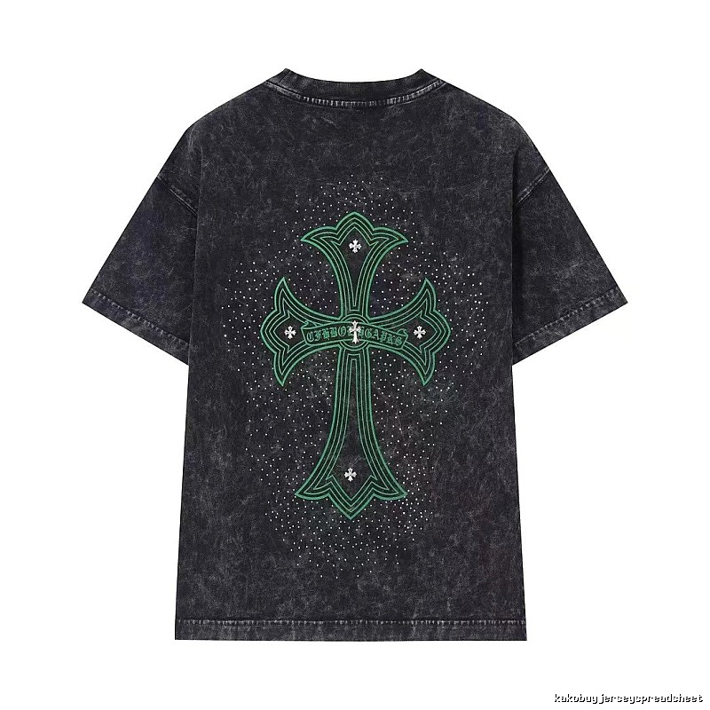 Chrome Hearts Cross Vintage Style Black and Green Short Sleeve T-Shirt