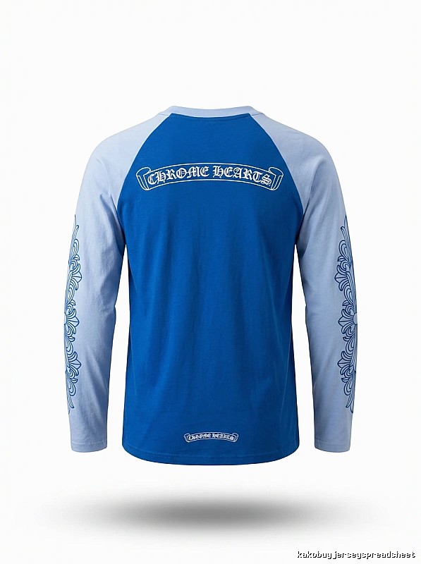 Chrome Hearts retro-style blue and white long-sleeved shirt.