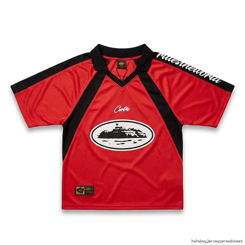 Corteiz Retro Style Red and Black Contrast Color Shirt