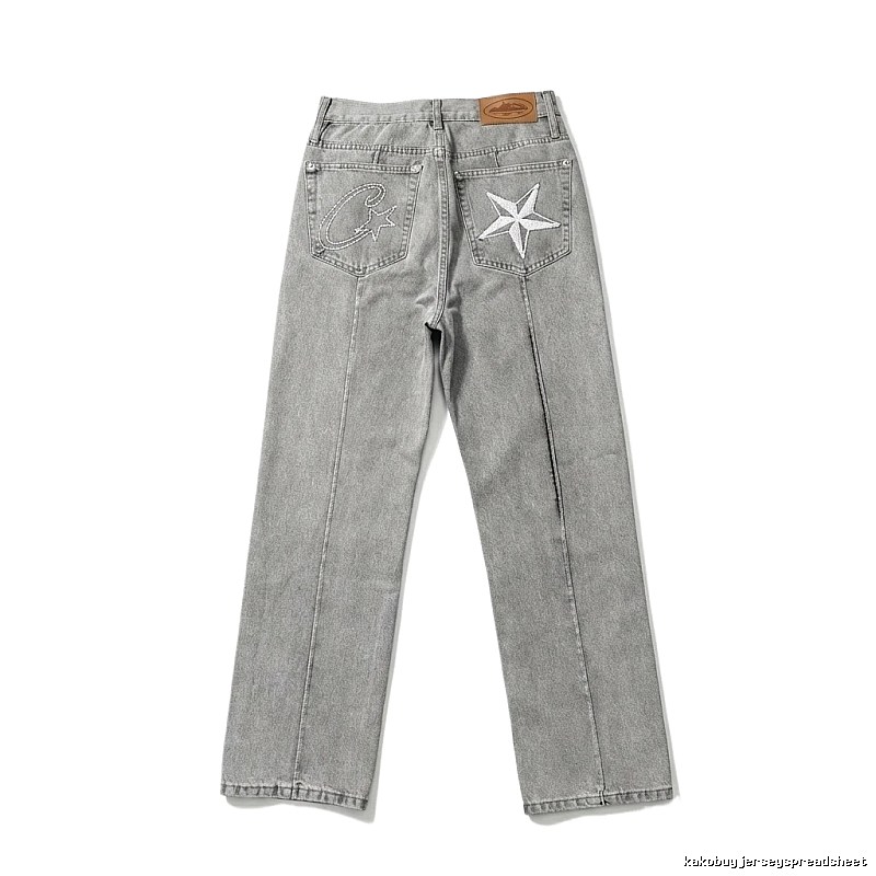 Corteiz Star Embroidered Light Grey Jeans