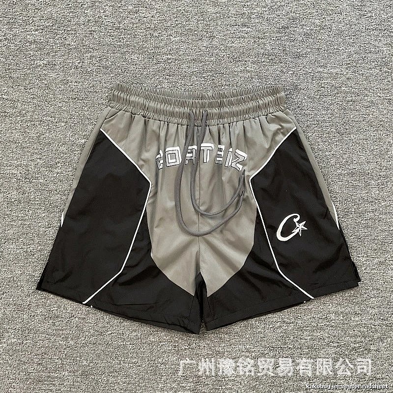 Corteiz Street Style Black and Grey Colorblock Athletic Shorts