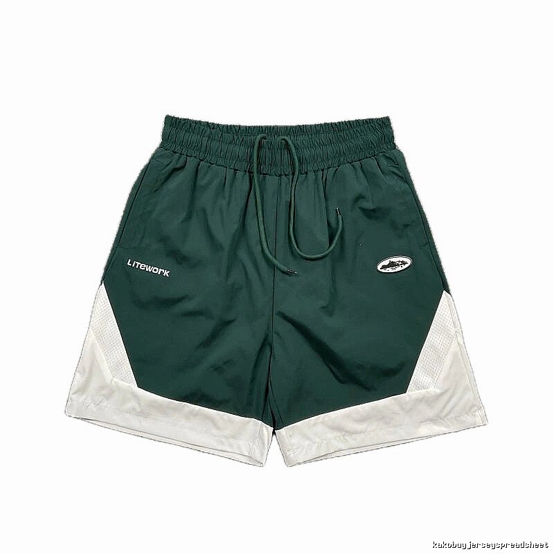 Corteiz Street Style Dark Green & White Colorblock Casual Shorts