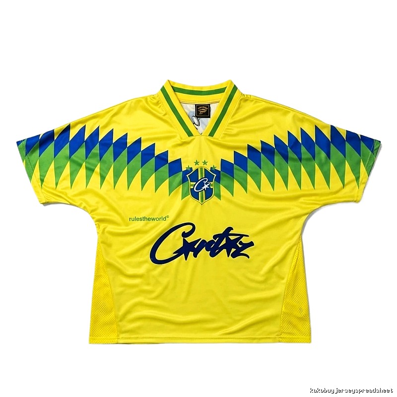 Corteiz yellow-green-blue color-blocked short-sleeve