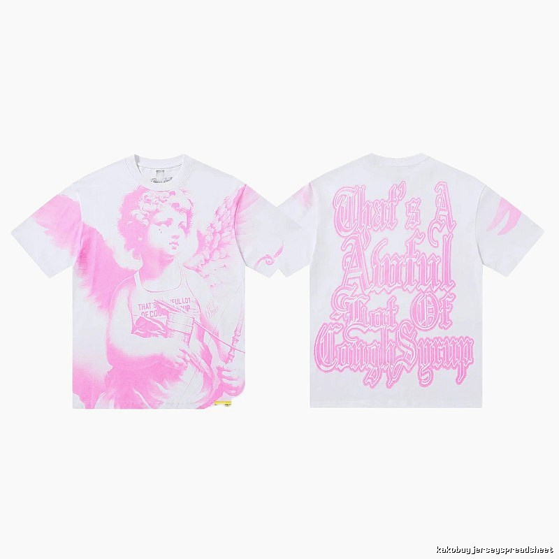 COUGH SYRUP Angel Print Street Style White and Pink T-shirt