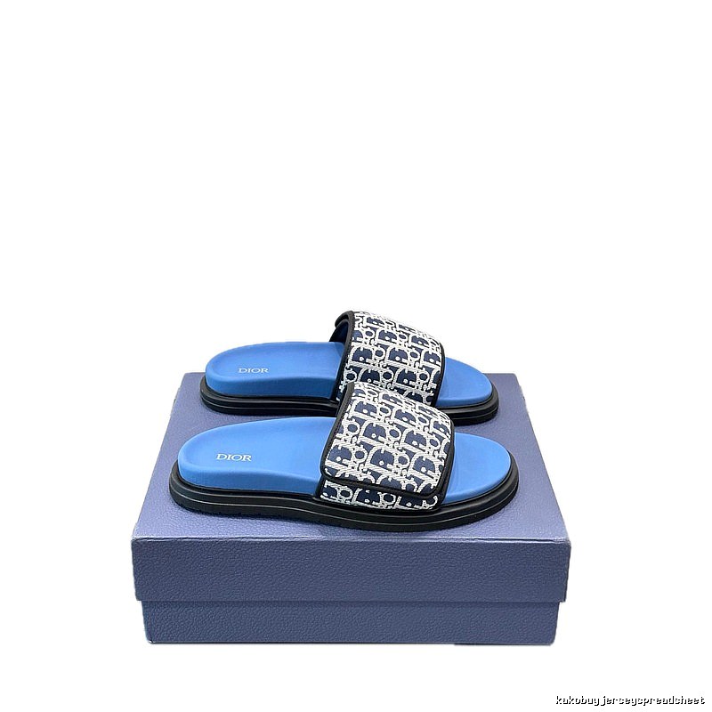 Dior Classic Monogram Light Luxury Style Blue Slides