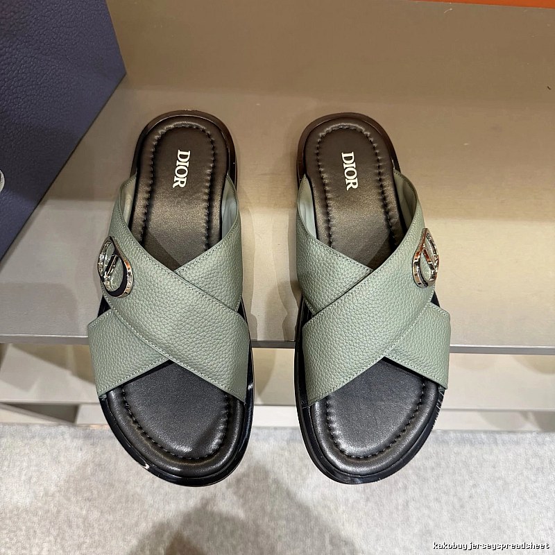 Dior Cross-strap Light Luxury Grey-green Slide Sandals