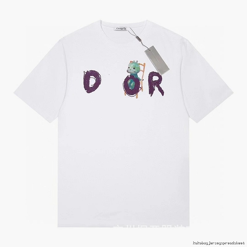 Dior Dinosaur Graffiti Cool Trendy White Short-sleeve T-shirt