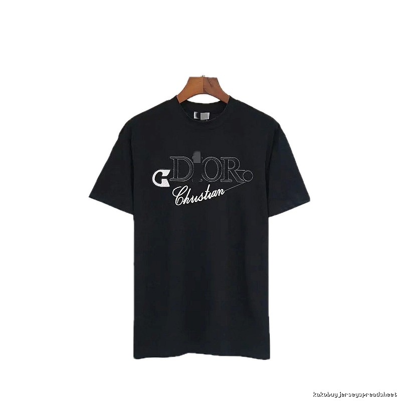 Dior Embroidered Casual Style Black Short-sleeve T-shirt