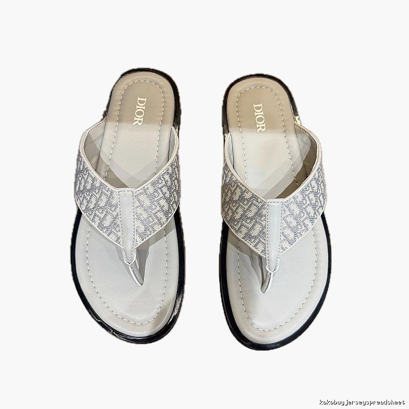 Dior Oblique Collection Light Luxury Style Light Gray Flip-Flops