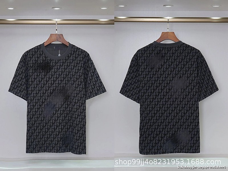 Dior Oblique Streetwear Collection Dark Grey Short-sleeve T-Shirt