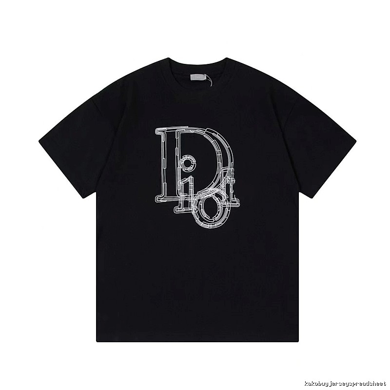 Dior Trendy Cool Line Print Black Short Sleeve T-Shirt