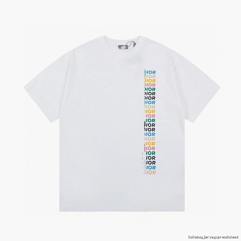 Dior Trendy Style Side-row Colored Print White T-Shirt