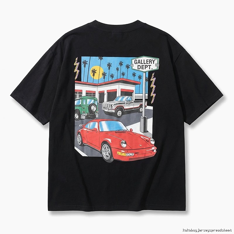 Gallery Dept. Black T-shirt with Automotive Pattern Style