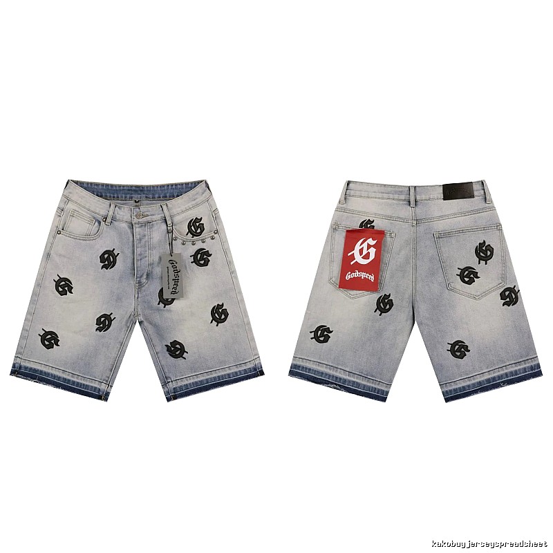 Godspeed Embroidered Street Style Light Blue Denim Shorts
