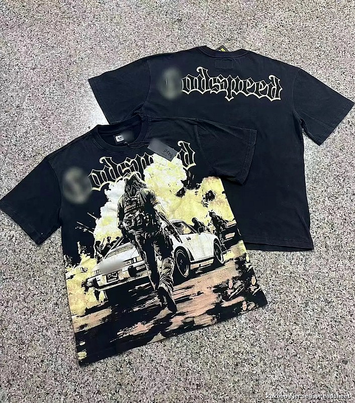 Godspeed Gunfight Print Vintage-Style Black T-Shirt