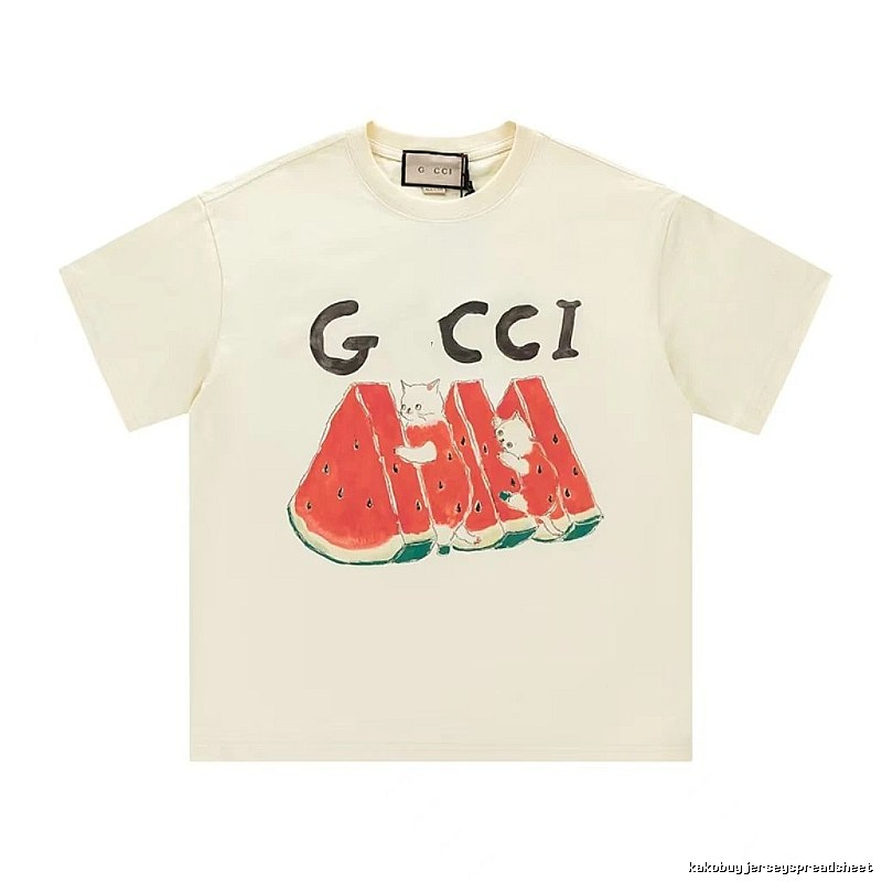 Gucci Cat and Watermelon Printed Off-white Casual T-Shirt