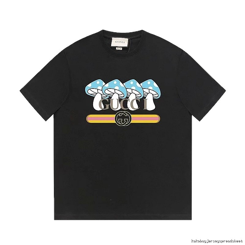 Gucci Mushroom Print Cool and Trendy Style Black Short-sleeve T-shirt