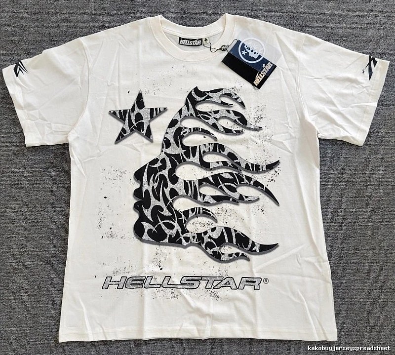 Hellstar Flame Print Street-style Off-white T-shirt
