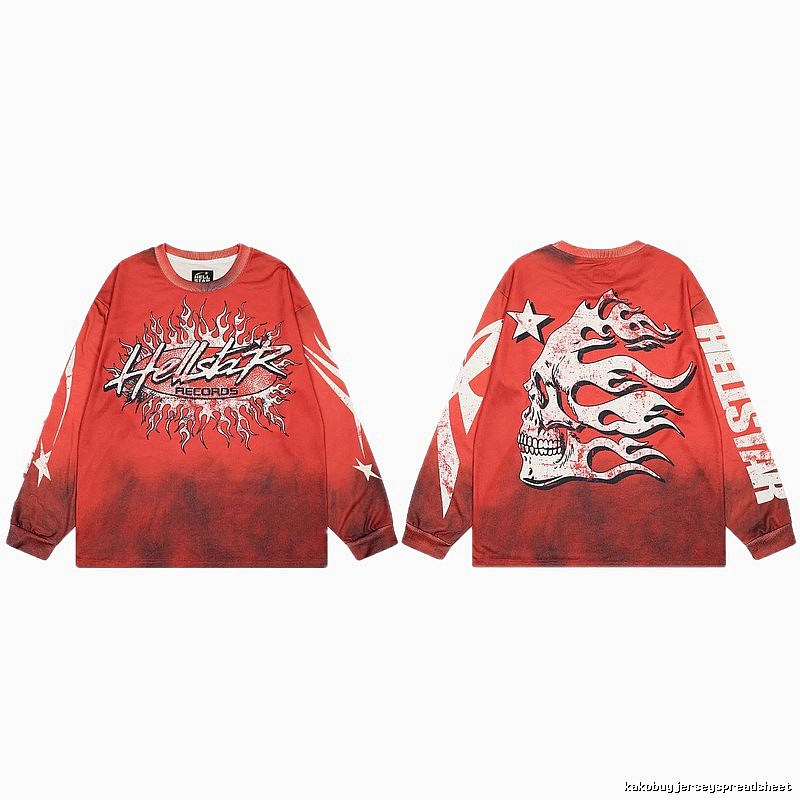 Hellstar Skull Flame Street Style Red Long Sleeve T-shirt