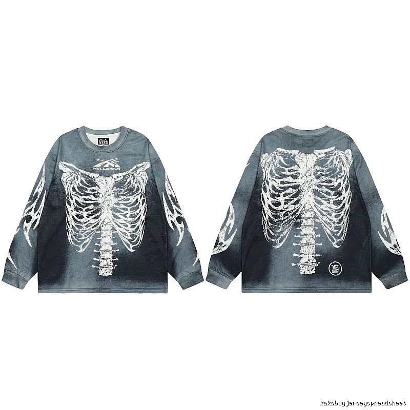 Hellstar Skull Print Street Style Vintage Grey Long Sleeve T-shirt