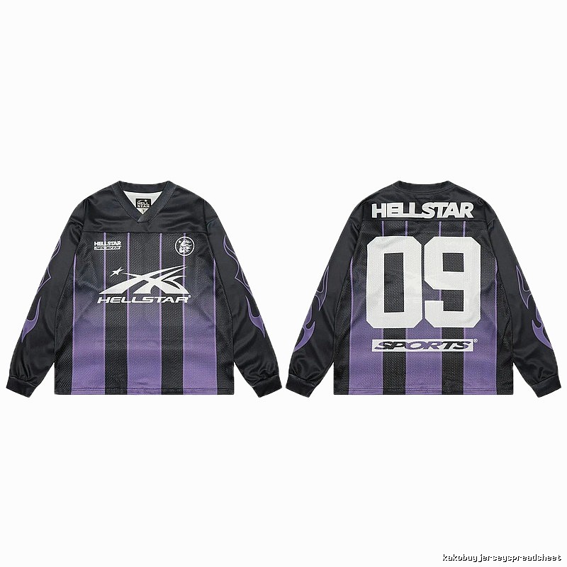 Hellstar Sporty Street Style Black and Purple Long-Sleeve Jersey