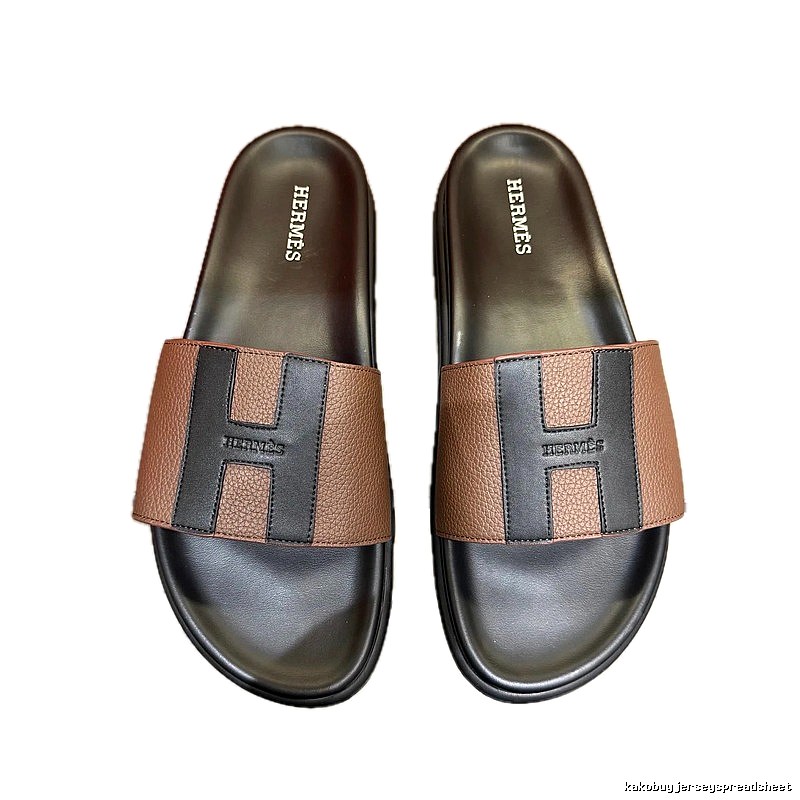 Hermès H Collection Minimalist Black & Brown Color-block Slide Sandals