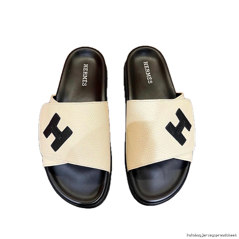 Hermès H Series Minimalist Style Beige and Black Slide Slippers