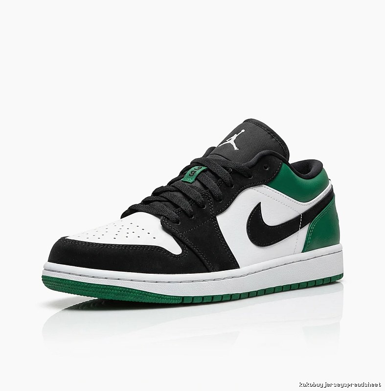 Jordan AJ1 Low Black-White-Green Trendy Sneakers